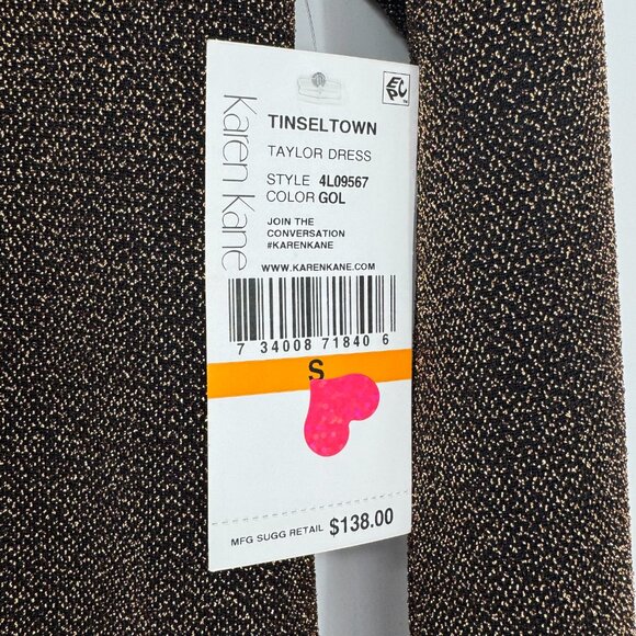 Karen Kane Taylor Dress Small Gold Metallic Long Sleeve A-Line NWT Holiday Party - Picture 5 of 9